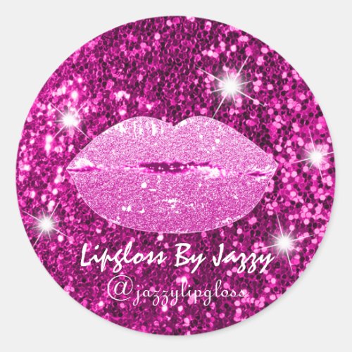 Lipgloss Makeup Packaging Pink Girly Glitter Classic Round Sticker