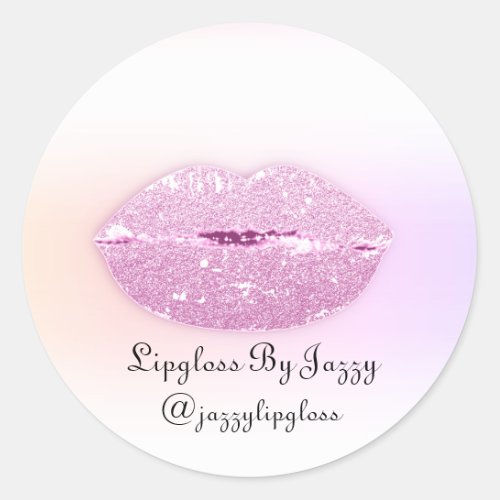 Lipgloss Makeup Packaging Pink Girly Glitter  Classic Round Sticker