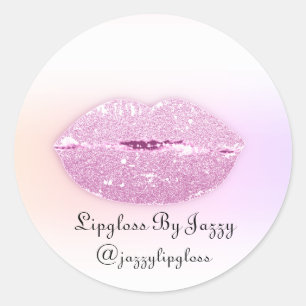 Lipgloss Makeup Packaging Pink Girly Glitter Classic Round Sticker