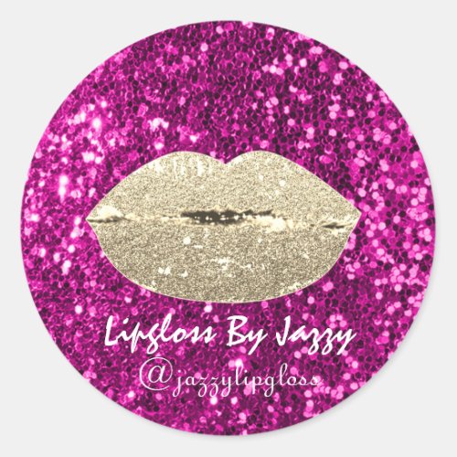 Lipgloss Makeup Packaging Pink Girly Glitter Gold Classic Round Sticker