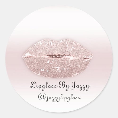 Lipgloss Makeup Packaging Rose Blush Girly Glitter Classic Round Sticker
