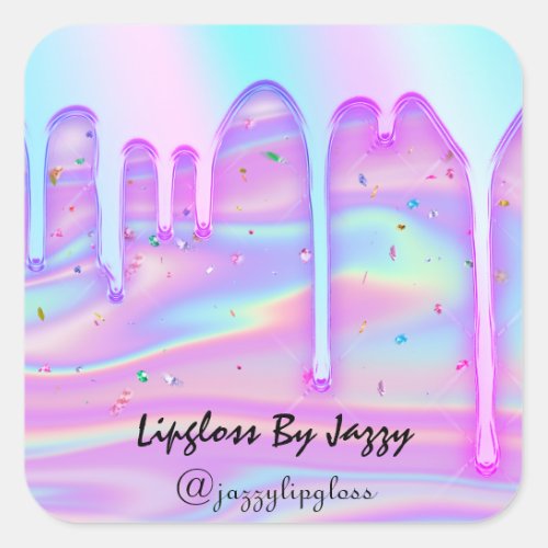 Lipgloss Makeup Pink Blue Drips Holographic Square Sticker