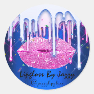 Lipgloss Makeup Pink Bluei Drip Packaging Glam Classic Round Sticker
