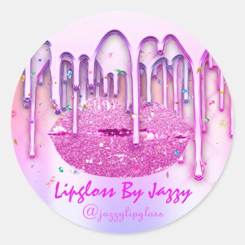 Lipgloss Makeup Pink Confetti Drips Packaging Vip Classic Round Sticker