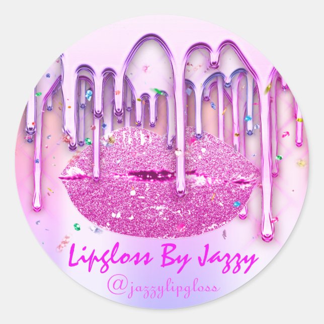 Lipgloss Makeup Pink Confetti Drips Packaging Vip Classic Round Sticker (Front)