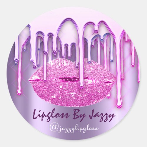Lipgloss Makeup Pink Purple  Product Packaging Classic Round Sticker