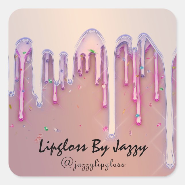 Lipgloss Makeup Pink Rose  Drips Favor Square Sticker (Front)