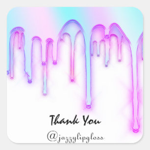 Lipgloss Makeup Pink Unicorn Drip Holograph White Square Sticker