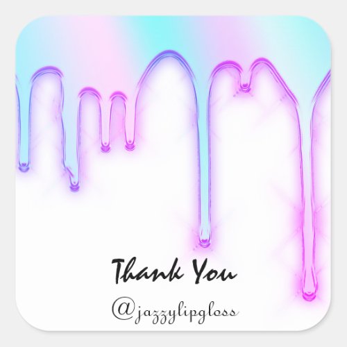 Lipgloss Makeup Pink Unicorn Drip Holographic Square Sticker