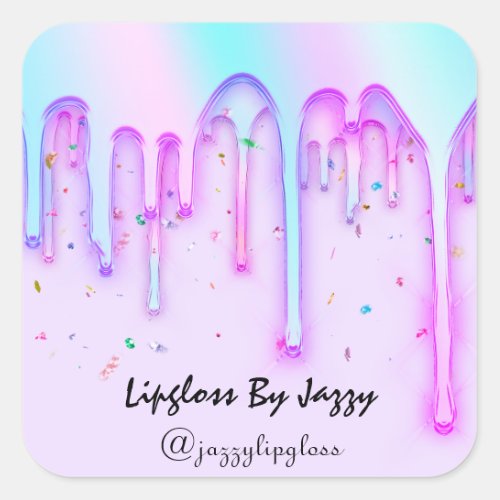 Lipgloss Makeup Pink Unicorn Drips Holographic Square Sticker