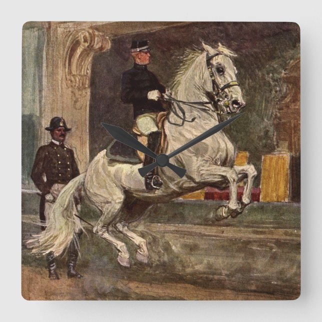 Lipizzan Dressage: Croupade Square Wall Clock (Front)