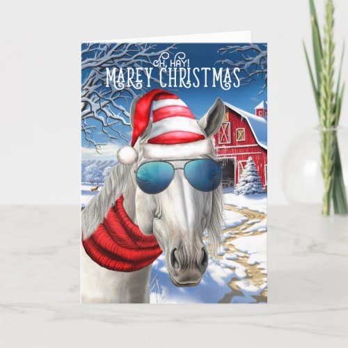 Lipizzan White Horse Funny MAREy Christmas Holiday Card