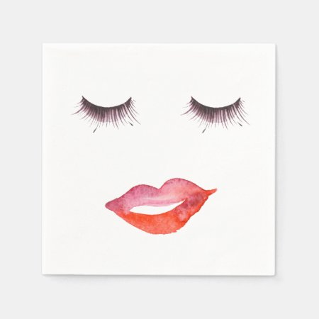 Lips And Eyelashes Watercolor Paper Napkins