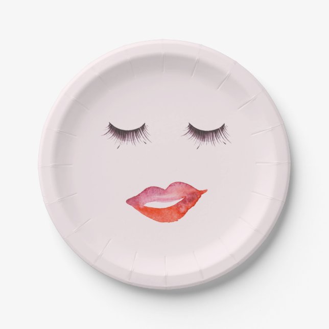 Lips and Eyelashes watercolor Paper Plates (Front)