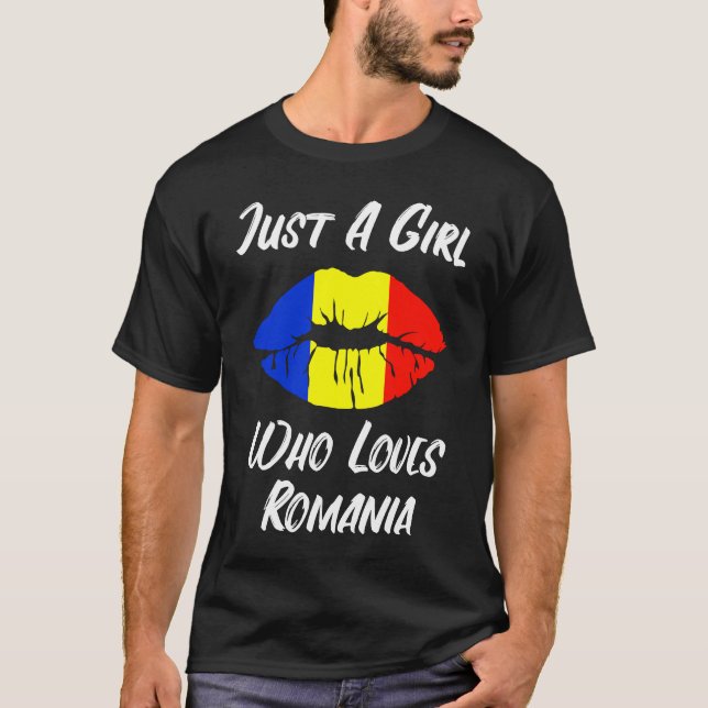 Lips and Mouth Love Romanian Flag Romania T-Shirt (Front)