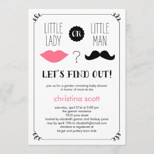 Lips and Mustache Gender Reveal Baby Shower Invite