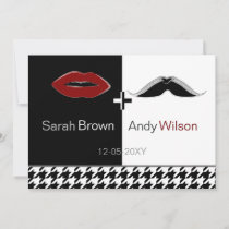 lips and mustache houndstooth save the date cards