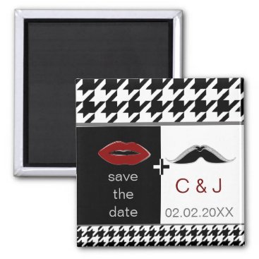 lips and mustache houndstooth save the date magnet