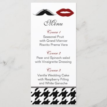 lips and mustache houndstooth wedding menu
