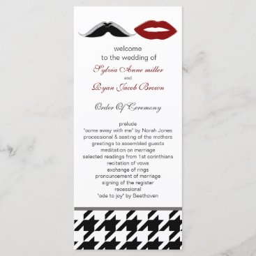 lips and mustache houndstooth wedding program
