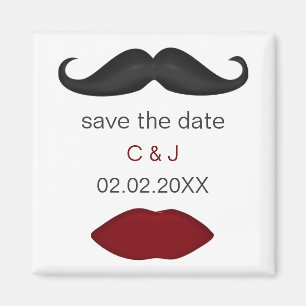 lips and mustache mod save the date magnets