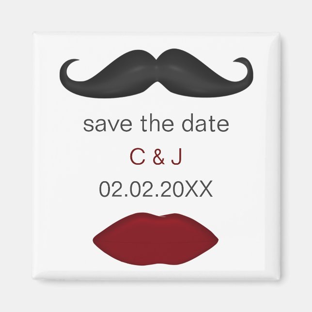 lips and mustache mod save the date magnets (Front)