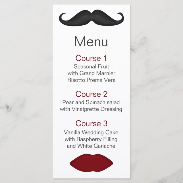 lips and mustache mod wedding menu (Front)