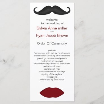 lips and mustache mod wedding program