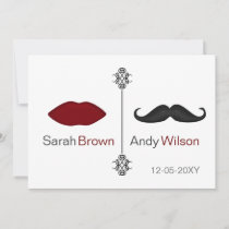 lips and mustache mod wedding save the date cards