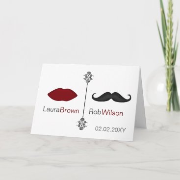 lips and mustache mod wedding thank you cards