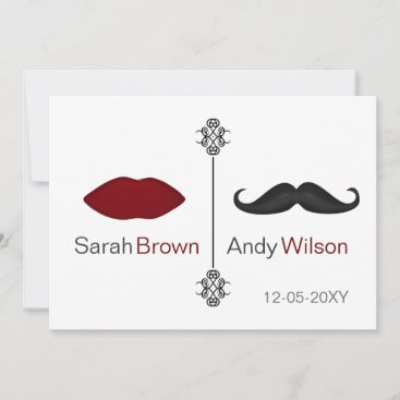 lips and mustache mod wedding thank you cards