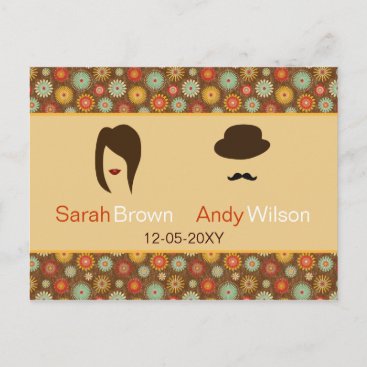 lips and mustache retro floral  wedding rsvp invitation postcard