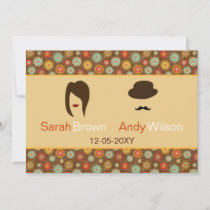 lips and mustache retro floral  wedding thank you invitation