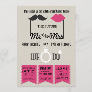 Lips and Mustache Typography Chic Rehearsal Dinner Invitation