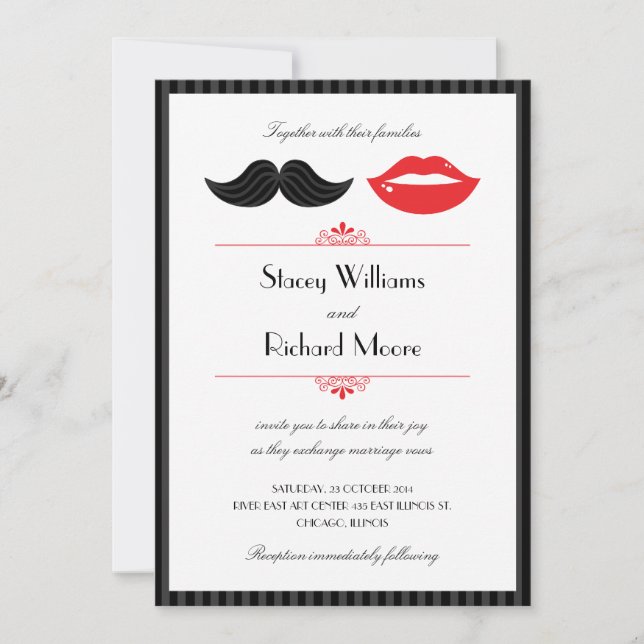 Lips and Mustache Wedding Invitation (Front)