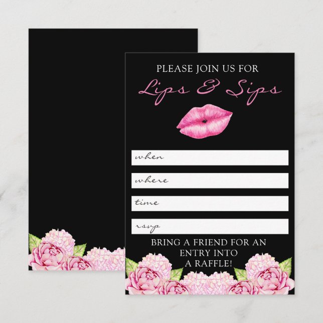 Lips and Sips Lipsense Party Invitation (Front/Back)