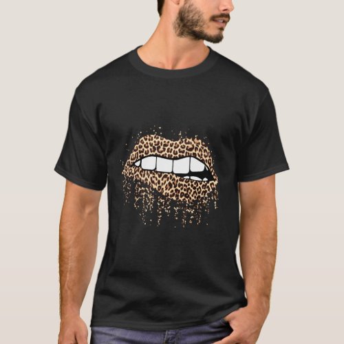 Lips Bite Kiss Me Leopard Print Cheetah_ T_Shirt