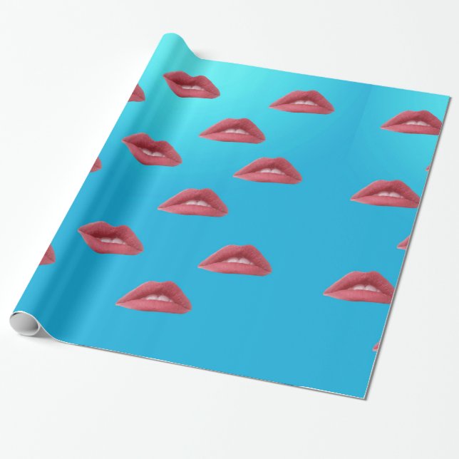 Lips & Blue Background Wrapping Paper (Unrolled)