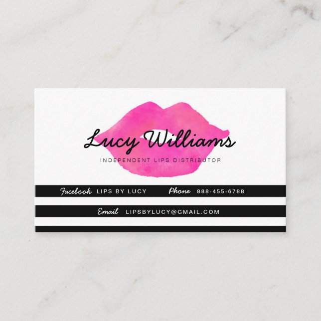 Lips Business Cards, Black & White Stripes Loyalty Card (Front)