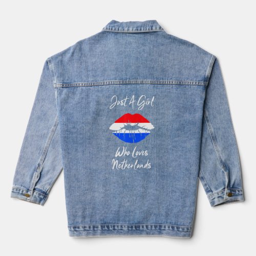 Lips Girls Ladies Love Holland Flag Netherlands  Denim Jacket