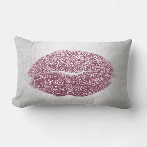 Lips Glitter Gray Blush Violet Makeup Kiss Silver Lumbar Pillow