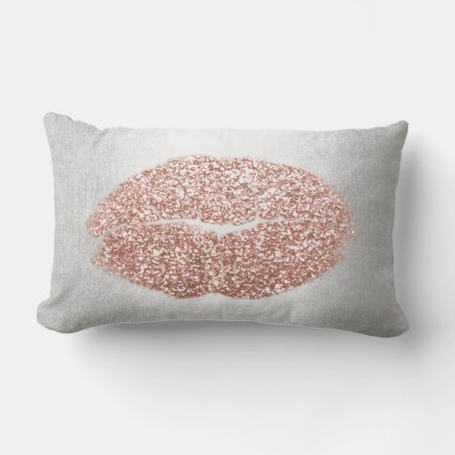 Lips Glitter Gray Rose Gold Makeup Kiss Sky Lumbar Pillow