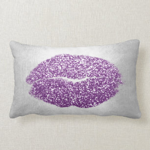 Lips Glitter Gray Violet Purple Makeup Kiss Sky Lumbar Pillow
