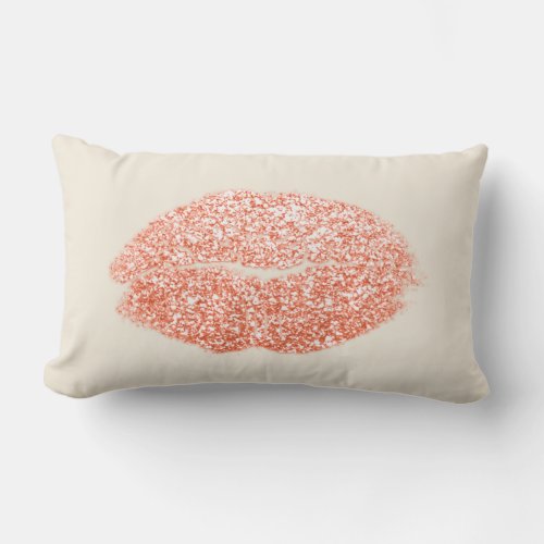Lips Glitter Ivory Creamy Coral Peach Makeup Kiss Lumbar Pillow