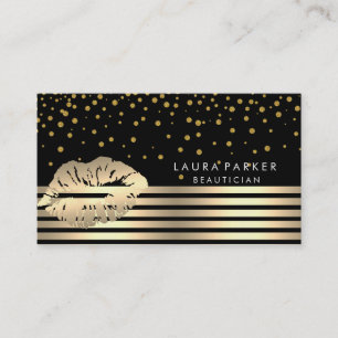 Lips Gold Black Stripes Makeup Artist Beautician Business Card