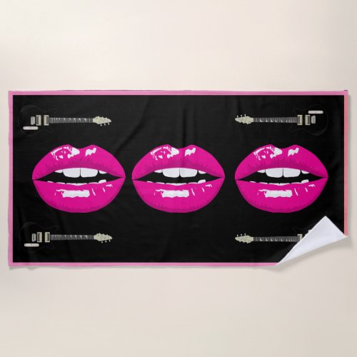 Lips  Guitar Beach Towel