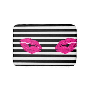 Lips, hot pink lips, pink lips, make up art, lips bathroom mat
