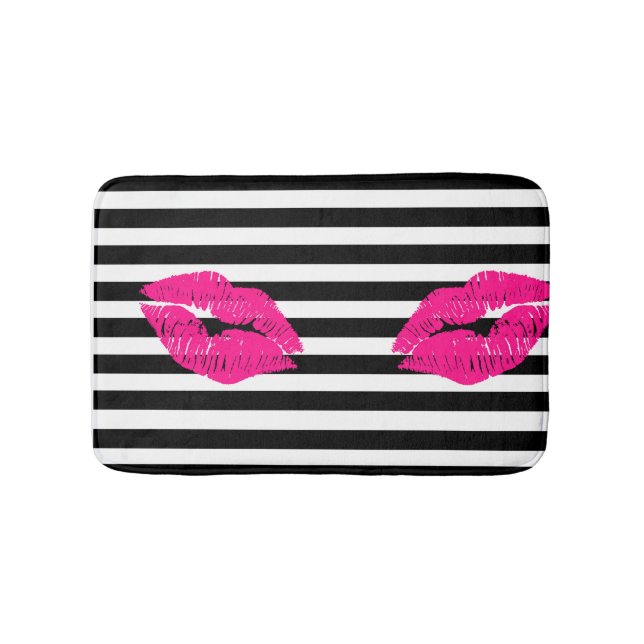 Lips, hot pink lips, pink lips, make up art, lips bathroom mat (Front)