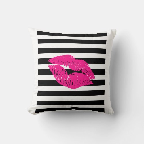 Lips hot pink lips pink lips make up art lipst throw pillow