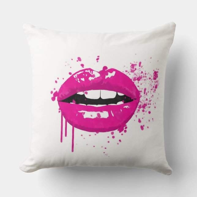 Lips kiss beauty glamour fashion girly pink throw pillow (Front)